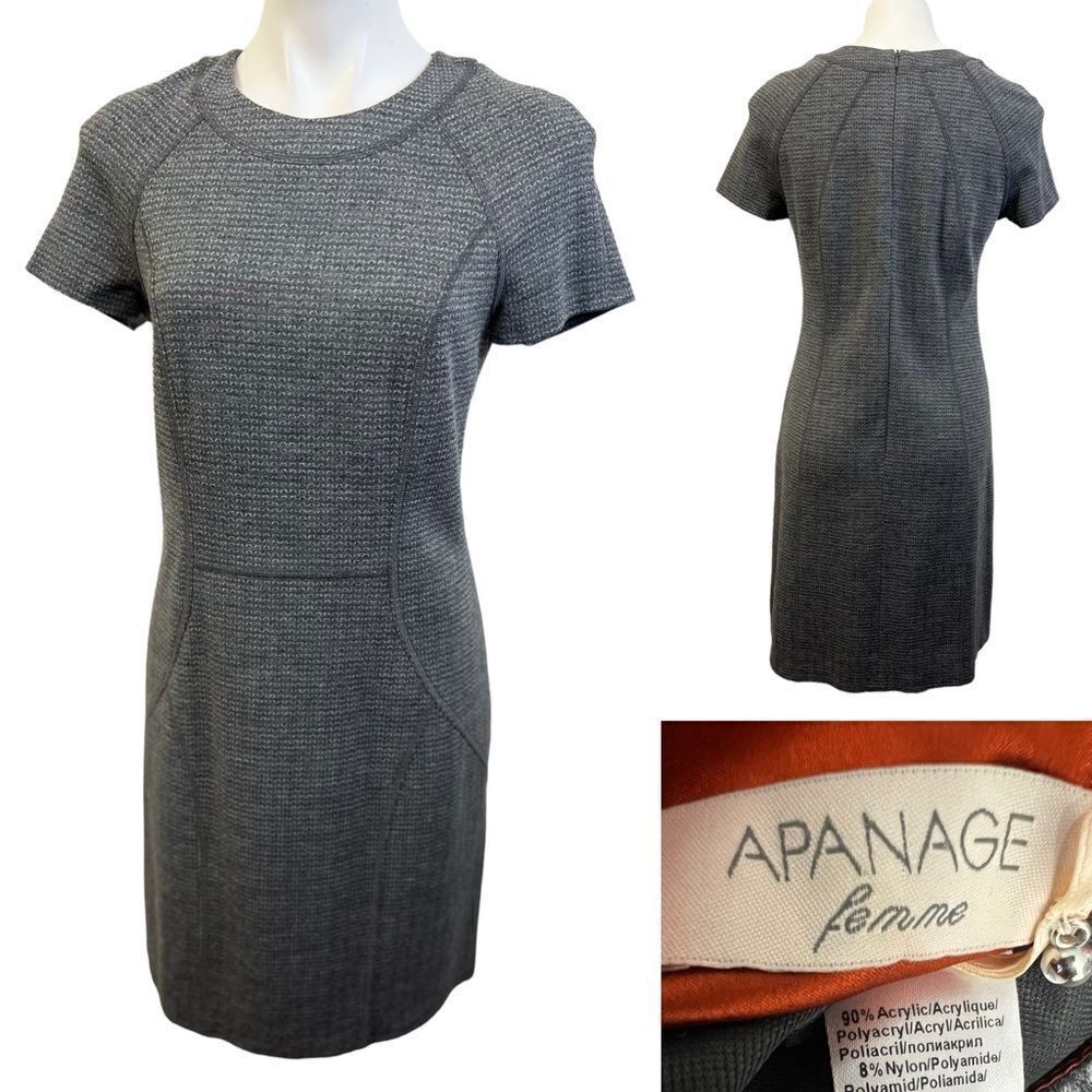 Apanage Femme dress‎ S/M gray short sleeve ponte knit stretch sheath office -10